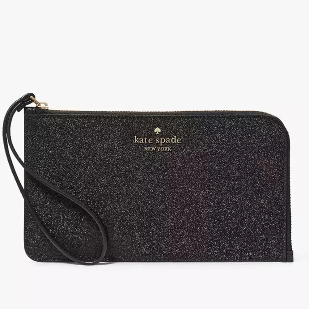 Kate Spade Lucy Black Glitter L Zip Wristlet new without tags